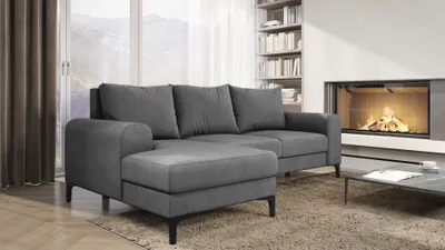 Produktbild von Easy4You Ecksofa Instra L-Form Grau – 245x94x1145 cm - Schlafsofa mit Bettkasten und Schlaffunktion - Eckcouch mit Stauraum, Metallfüße und Kissen – Links – Stoff Manila 16