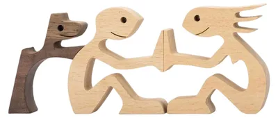 Produktbild von Rustikale Holzfigur mit Hund und Junge, minimalistische Welpenfamilienfigur, Geschenk für Hundeliebhaber, Schreibtischdekoration