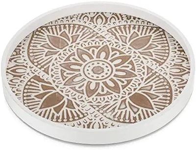Productafbeelding van PromoHome® Ronde houten dienblad – Rustieke, witte decoratieve bijzettafel, 30 cm