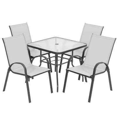 Produktbild von 5-teiliges Outdoor Esssets, Gartentisch und 4 stapelbare Gartenstühle
