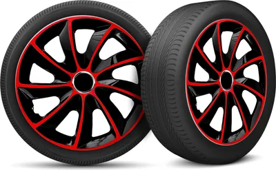 Produktbild von Auto Radkappen Radzierblenden 4er Set passend für alle Stahlfelgen - einstellbarer Sicherungsring - 15 Zoll - Schwarz Rot