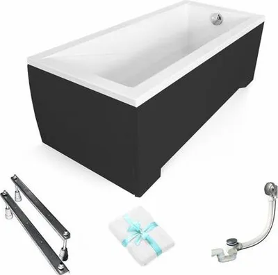 Produktbild von Aqua For You | Besco Badewanne Rechteckig - 150cm X 70cm - Mit Verkleidung - Siphon - Füße - Antibakterielle Beschichtung