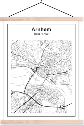 Produktbild von MuchoWow® Textilposter Stadtplan - Arnheim - Schwarz und weiß 120x160 cm mit holzfarbenen Rahmen - Plakatkarton