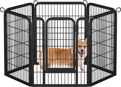 Produktbild von Yaheetech 6 eckig Welpenauslauf, Tierlaufstall 80cm hoch, Laufgitter welpenlaufstall mit Tür, Freigehege für Hund, Flexibel und faltbar