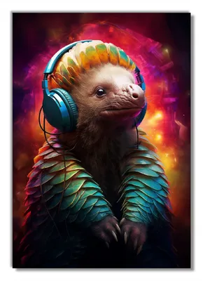 Produktbild von Wallario Poster - Schuppentier mit Kopfhörern, Kunstdruck Größe: 70 x 100 cm