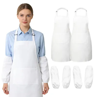 Schürzen-Set weiß, 2 Stück + 2 Paar Ärmelschoner, verstellbar