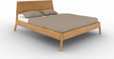 Produktbild von Bett Swig 1 Wildeiche massiv 120x200 mit Holzkopfteil und Holzbeinen