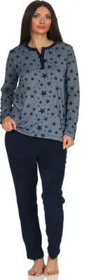 Produktbild von Damen Frottee Pyjama Schlafanzug Sterne als Motiv - auch in Übergrößen bis Gr. 60/62 ; marine , 44