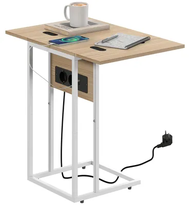 Immagine prodotto di Tavolino pieghevole HOMCOM, a forma di C, con presa multipla, in legno colorato