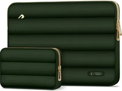 Imagen del producto de Funda para portátil Tech-Protect Puffy, color verde militar, compatible con portátiles de 13-14 pulgadas
