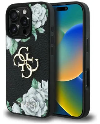Produktbild von Guess Grained Roses Etui für iPhone 16 Pro Max Schwarz