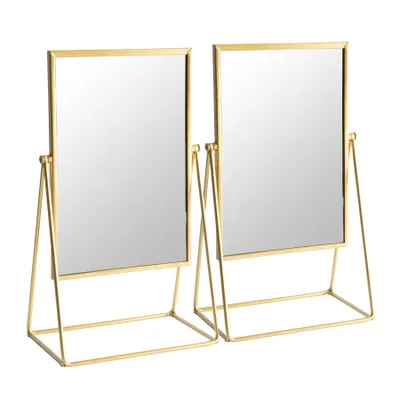 Produktbild von Harbour Housewares 2 Stück Frisierkommode Rasierspiegel Set - Freistehende Tisch Make-up kosmetische Spiegel - 22cm - Gold
