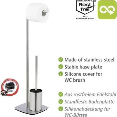 Produktbild von Freistehendes WC-Sitzmöbel mit Silikon-Bürste und Toilettentuchhalter - Gepolierter Edelstahl