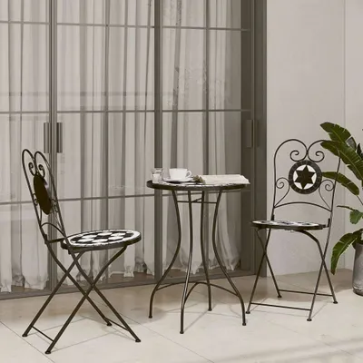 Productafbeelding van Maison Exclusive - Mozaïek bistroset, zwart en wit, ijzer en keramiek