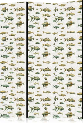 Produktbild von 3-teiliger Doppelseitiger Vlies Paravent - Unusual Species of Fish - A Cluster of Fish in Muted Colors in Retro Style on a Background of Beige Strokes 135x172 cm Tiere g-H-10109-z-a