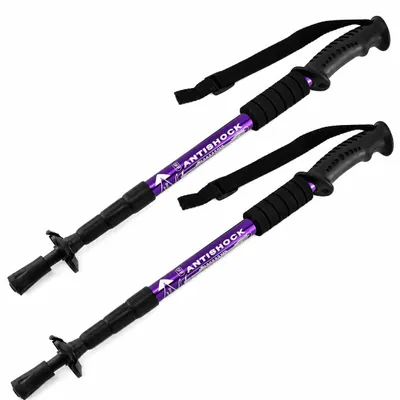Produktbild von MidGard Teleskop Nordic Walking Stöcke, 50-110 cm höhenverstellbar, Antischock Dämpfung, Wanderstöcke Violett 2 Stk.