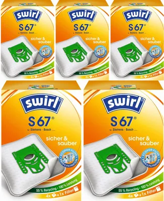 A collage of five product packages for Swirl S67 vacuum cleaner bags.