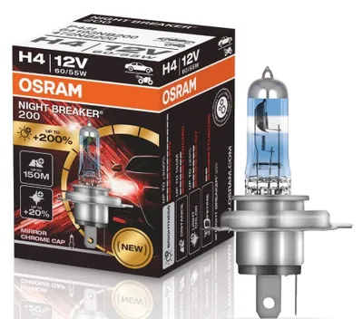 1x H4 OSRAM NIGHT BREAKER 200 Birne Lampe Scheinwerfer 200% Helligkeit CHROM CAP – Produktansicht