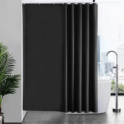 Produktbild von Extra langer Duschvorhang, schimmelresistentes Gewebe für Bad und Dusche, antibakteriell, waschbar, mit 12 Duschringen, schwarz, extra groß 200x200cm.