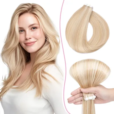 Immagine prodotto di 10 ciocche di extension in capelli veri da applicare con nastro adesivo, invisibili, lunghezza 55 cm, colore #18P613