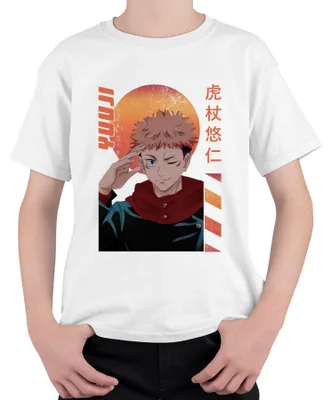 Immagine prodotto di Jujutsu Kaisen Itadori Yuji, regalo anime ammiccante, maglietta retro unisex per bambini, bianco, 104