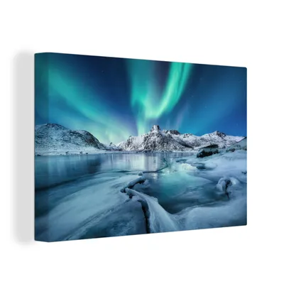 Obrázek produktu pro OneMillionCanvasses® Malba na plátně Nástěnná malba na plátně - Polární záře - Sníh - Led - Norsko - 150x100cm