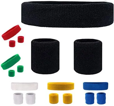 Produktbild von Jumada's - Set aus Stirnband und 2 Armbändern I Schweißbänder I Sportbänder I Dunkelblau I Ideal zur Schweißkontrolle an Kopf und Handgelenk
