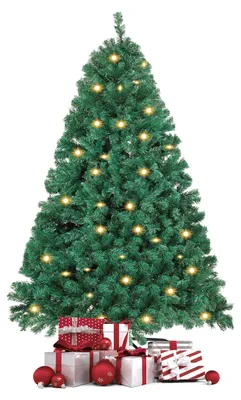 Zdjęcie produktu dla Sztuczne drzewko świąteczne Ikodm, 120 cm, z 150 ciepłobiałymi diodami LED, 340 ozdobami, wykonane z materiału przypominającego jodłę, z metalową podstawą, idealne do salonu
