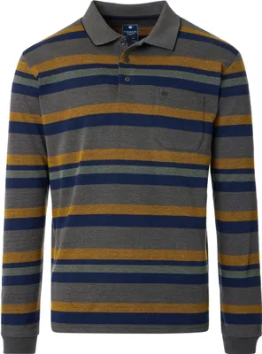 Produktbild von REDMOND Casual Herren Polo-Shirt Langarm Comfort Anthrazit gestreift L