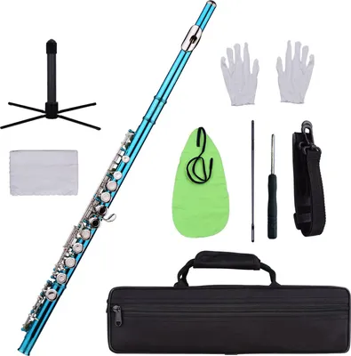 A collection of flute accessories laid out on a white background.