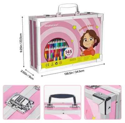 Produktbild von Malkoffer 145-teilig, Aluminium, mit Markern und Buntstiften, für Kinder, rosa