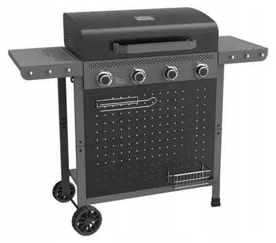 Produktbild von Corciano Camila Gasgrill 4-Brenner (10 kW) – Robuster Grillwagen für Garten & Terrasse – Schwarz mit Deckel-Thermometer, emailliertem Rost & Ablage