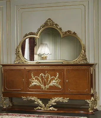 Produktbild von Casa Padrino Luxus Barock Möbel Set Sideboard mit Spiegel Braun / Gold - Edler Massivholz Schrank mit elegantem Wandspiegel - Hotel Restaurant Schloss Möbel - Luxus Qualität -  Italy