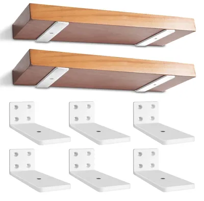 Productafbeelding van Zware wandplankensteunen, 10 cm - 6 stuks, wit, metaal, 90 graden