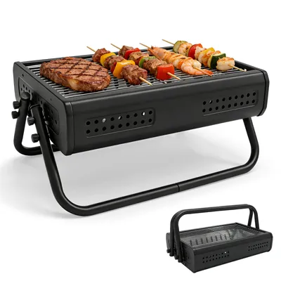 Produktbild von SunJas Holzkohlegrill Tragbar Klappgrill Koffergrill Faltgrill BBQ Grill Vereinsgrill Camping Grill Holzkohle Minigrill 47.5 x 30.5 x 22cm