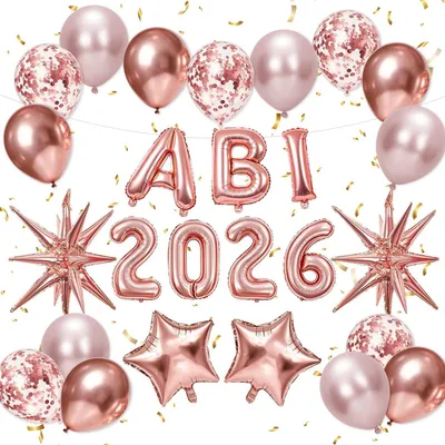 Productafbeelding van Ballonset ABI 2026, roze goudkleurige folieballonnen en latexballonnen, geschikt voor een afstudeerfeest