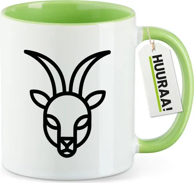 Produktbild von Huuraa Kaffeetasse Steinbock Sternzeichen Symbol 330ml Grün Keramik Kaffeebecher Geschenkidee