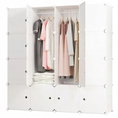 Produktbild von Rebiko GROSSER WEISSER MODULARER KLEIDERSCHRANK 16 REGALE BÜCHERREGAL XXL 16 Kisten