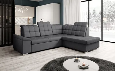 Produktbild von Ecksofa L-form OLIVIA L Farbe Dunkelgrau Cloud 97 Ecke mit Schlaffunktion verstellbare Kopfstützen Bettkasten Wohnlandschaft Ecksofa