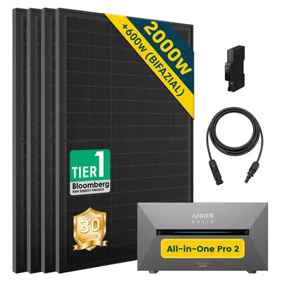 Produktbild von Balkonkraftwerk mit Speicher 2000w(500*4) mit Anker Solix Solarbank 2 E1600 Pro