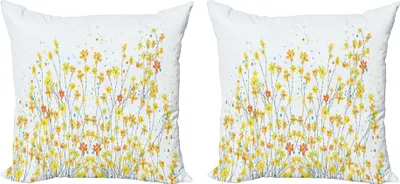 Obrázek produktu pro ABAKUHAUS Sada povlaků na polštářek Narcis (2ks), květinové vlajky Narcisy Botanický kvetoucí jarní zahradní design, 40 x 40 cm, žlutá oranžová světle modrá