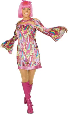 Produktbild von K31250233-44-46 rosa bunt Damen Hippykleid Discokostüm Gr.44-46