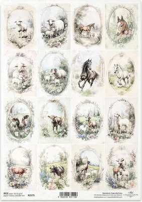 Immagine prodotto di ITD Carta di riso Decoupage Artigianato Carta tovagliolo Tecnica-R2575 Cavalli Mucche Pecore Capre
