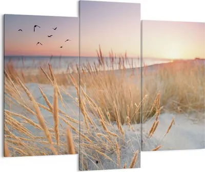 Produktbild von Bild auf Leinwand - Leinwandbild - 3 Teile - Sonne Vögel Sand - 130x100cm - Wand Bild - Wanddeko - Wandbilder - Leinwanddruck - Bilder - Wanddekoration - Leinwand bilder - Wandbild - CB130x100-4810