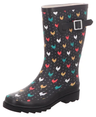 Produktbild von Jewels of Style Damen-Gummistiefel Motiv Hühner Schwarz-Mehrfarbig, Farbe:schwarz, EU Größe:39