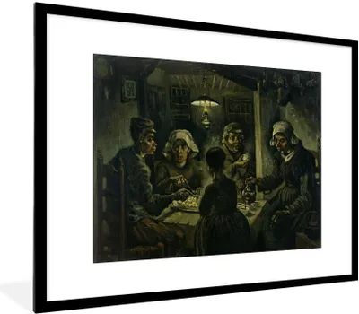 Produktbild von MuchoWow® MuchoWow® Gerahmtes Poster Die Kartoffelesser - Vincent van Gogh 80x60 cm - Poster mit zchwarzem Bilderrahmen - Schlafzimmer-Dekorationen - Fotoposter