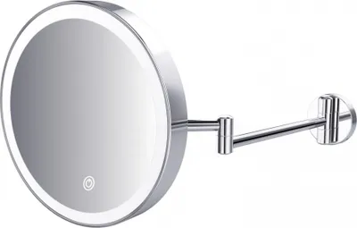 A wall-mounted makeup mirror with LED lighting.