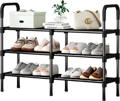 Image de Étagère à chaussures à 3 niveaux en métal, empilable, 90 x 26 x 92 cm, 32 paires