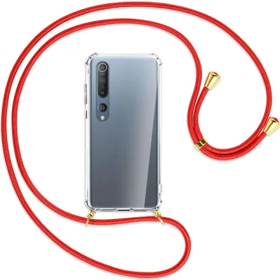 Produktbild von Handykette Backcover-Schutzhülle mit Band (Metall goldfarben) für Xiaomi Mi 10 (Pro) - rot