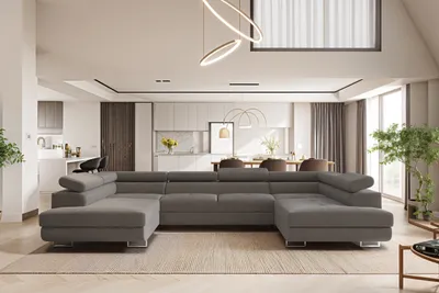 Image de Canapé d'angle en U avec fonction couchage Falio et appuie-t?te réglables Gris